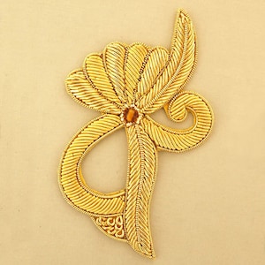 Hand-Embroidered, Floral Applique. Gold Bullion Patch