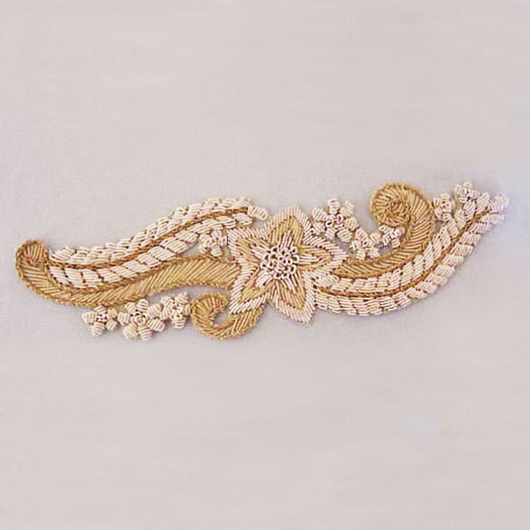 Melted Gold Hand Beaded Applique MOTIF-100 Fabric