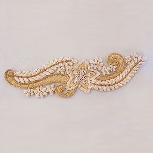 Large Hand-Beaded Applique. Gold Bullion. Metal Thread Embroidery