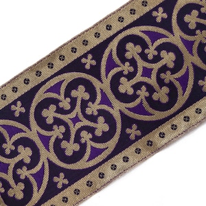 3.5 Inches Wide Jacquard Chasuble Trim Gold & Purple Vestment Lace Sewing DIY 3 Yards