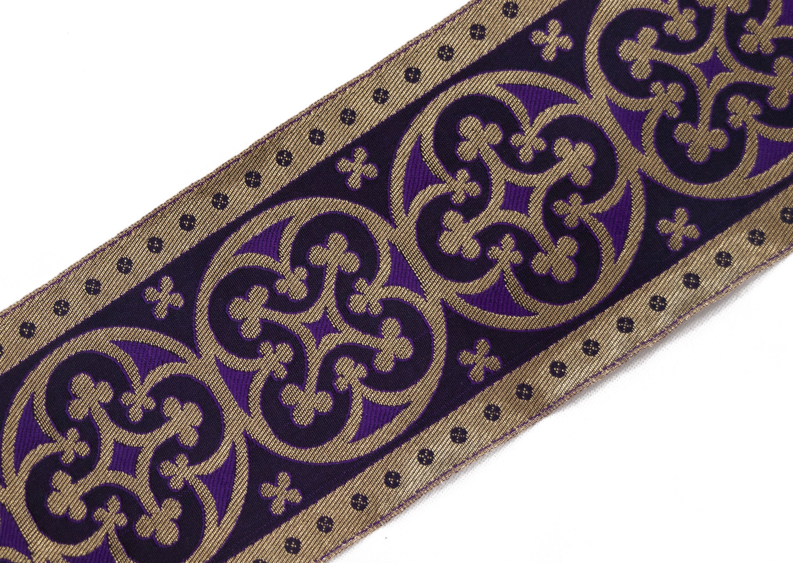 Jacquard White Very Wide Gold & Dark Grey Chasuble Trim 3½" Wide. 