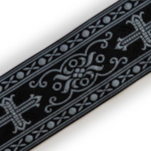 3 Yards Religious Vestment Trim Gray Black Metallic Jacquard Christian 2 3/8&quot; Wide