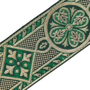 3 YDS Green & Gold Medieval Jacquard Trim for Chasuble Vestment 2 3/8&quot; Religious