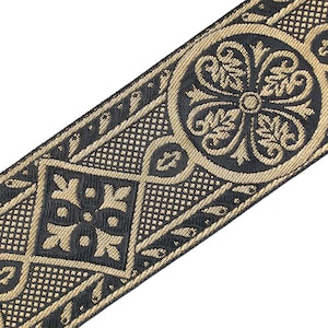 2 3/8" Wide Jacquard Trim Medieval Style Black & Gold Church Vestment 3 Yards