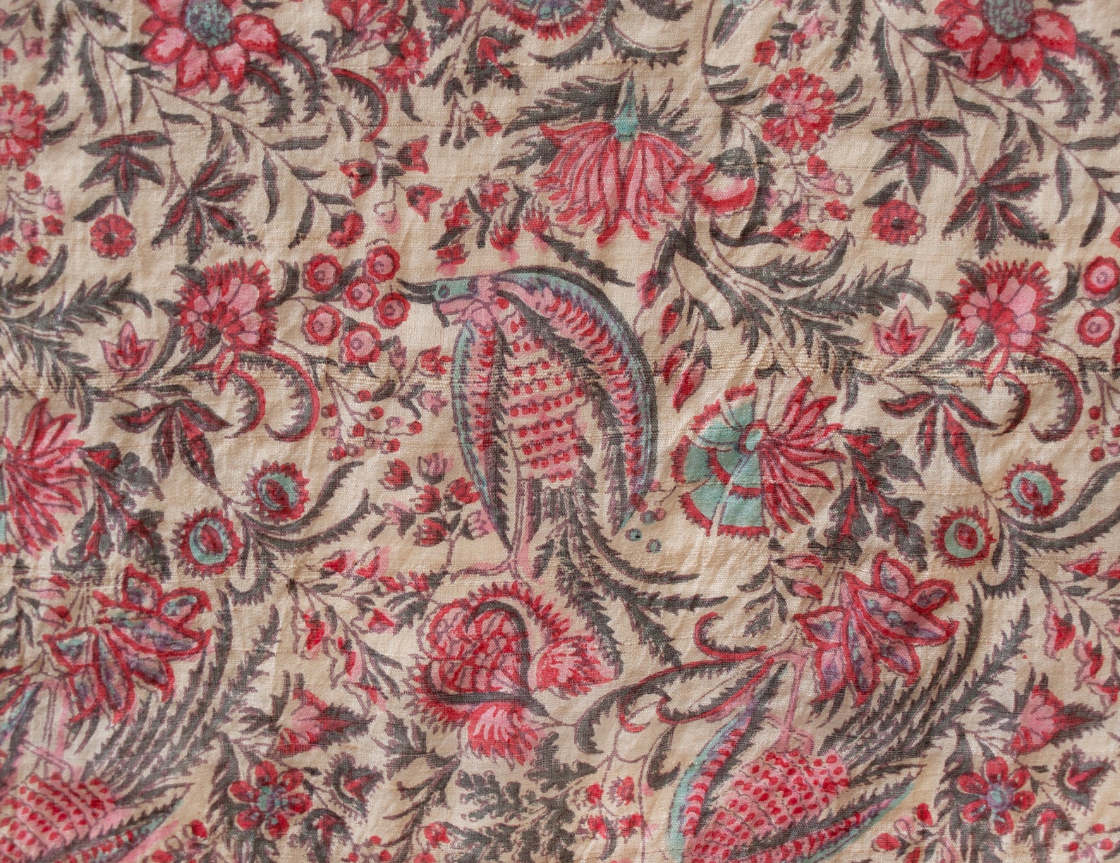 Hand Block Printed Raw Tussah Silk Fabric Palampore Historic Design 42