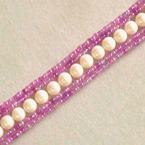 Beaded Trim. Red-Purple Beads & Faux Pearls. 3 Yards image 2