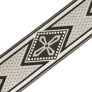 Cross in Diamond Medieval Church Vestment Trim 2.5&quot; Wide Black on Silver 3 Yards