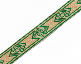 Cross in Diamond Chasuble Medieval Church Vestment Trim 1" Wide L. Green on Gold