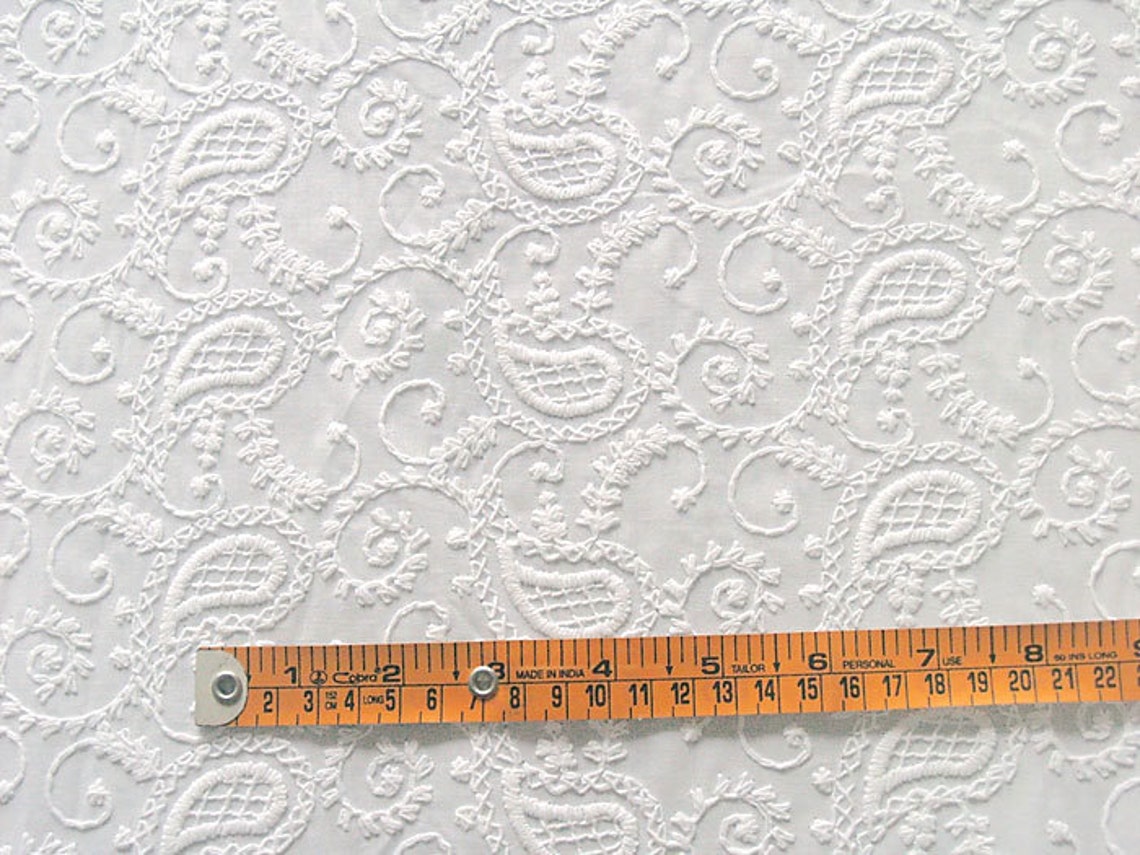 Embroidered Cotton Fabric. WhiteonWhite. Or You Can Dye It. Etsy