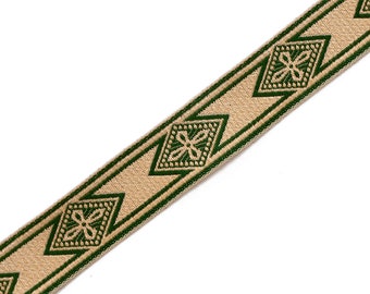 Cross in Diamond Chasuble Medieval Church Vestment Trim 1" Wide Dark Green on Gold