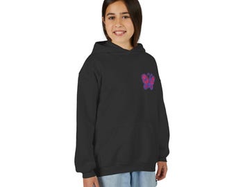 Sudadera con capucha estampada de mariposa morada en el pecho / Sudadera con capucha para niños