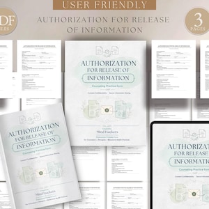 Formulär för godkännande för utlämnande av information, HIPAA-utlämnandeformulär, dokumentation från skolkurator, utlämnande av medicinska journaler, Canva-mall