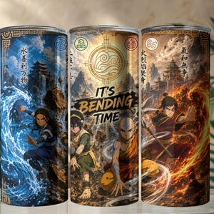 Avatar The Last Airbender Tumbler Wrap, 20oz Skinny Tumbler Wrap, Four Elements Sublimation PNG, Magic Adventure Wrap, Digital Download