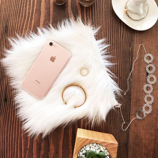 Square Placemat Jewelry display Locker Style phone dock station Square white fur rug Wedding Reception Small display faux fur photo prop