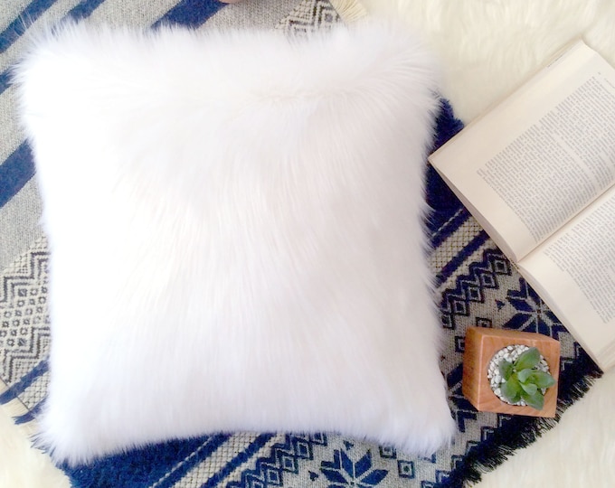 White Fur Pillow Throw Suede Cover12 X 12 Fluffy White Fur White Suede