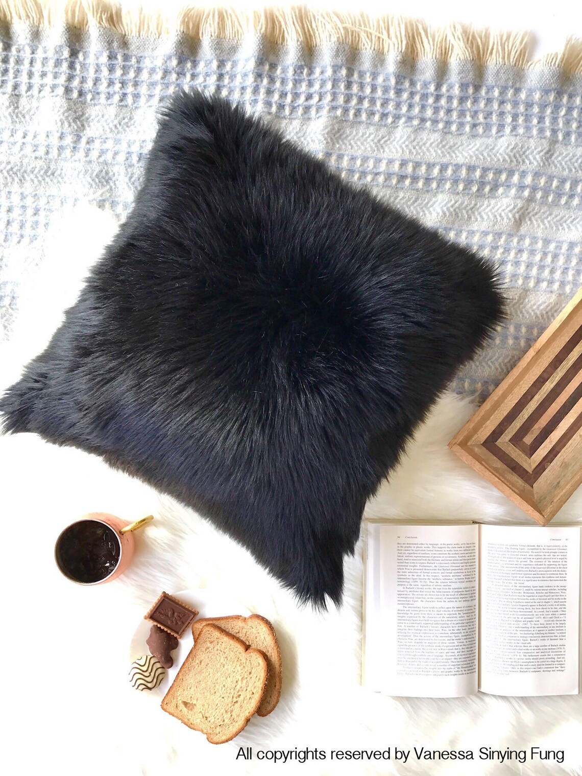 Black Fur Pillow Throw Suede Cover 28 X 28 Fluffy Black Fur Etsy