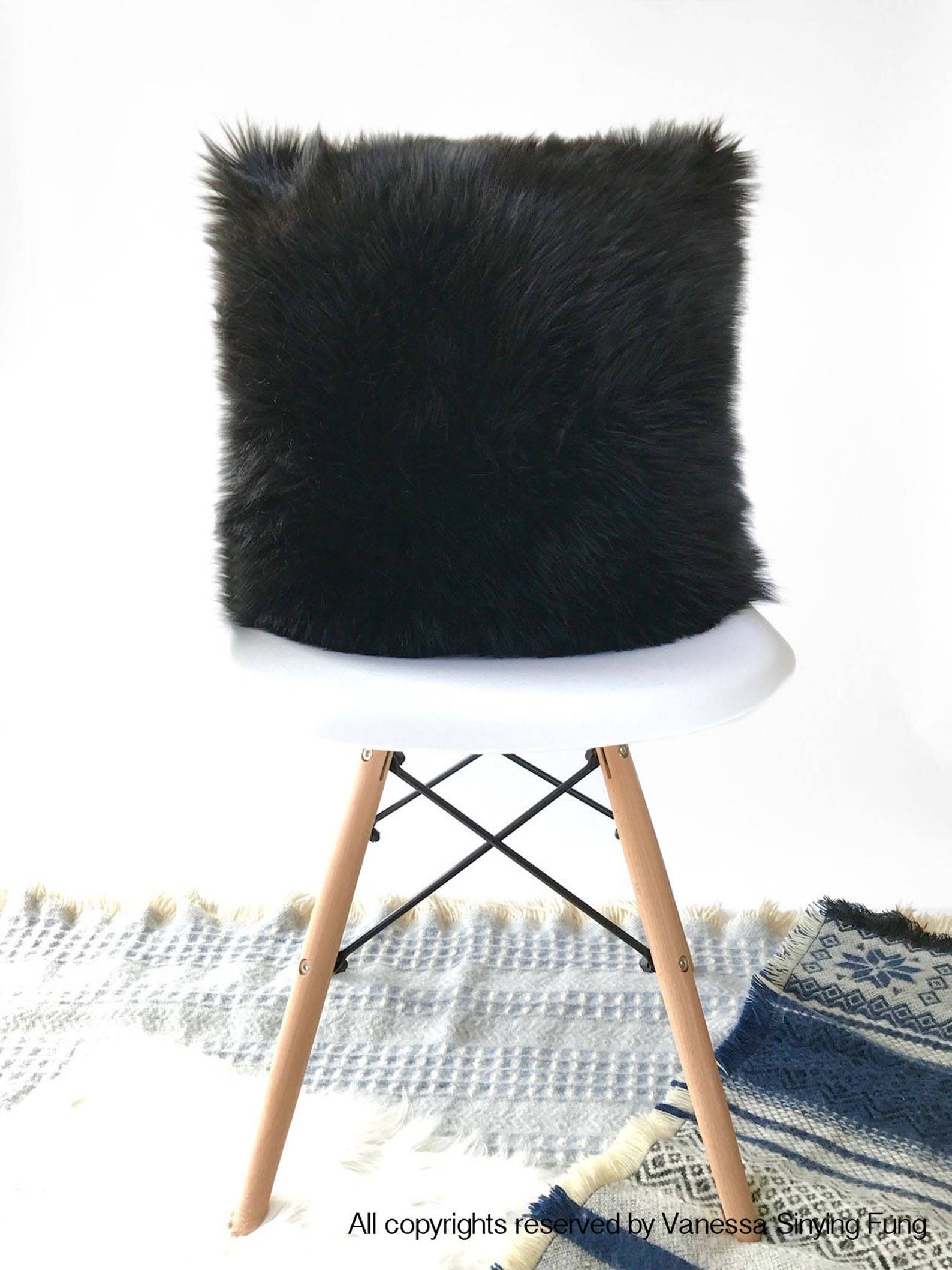 Black Fur Pillow Throw Suede Cover 28 X 28 Fluffy Black Fur Etsy