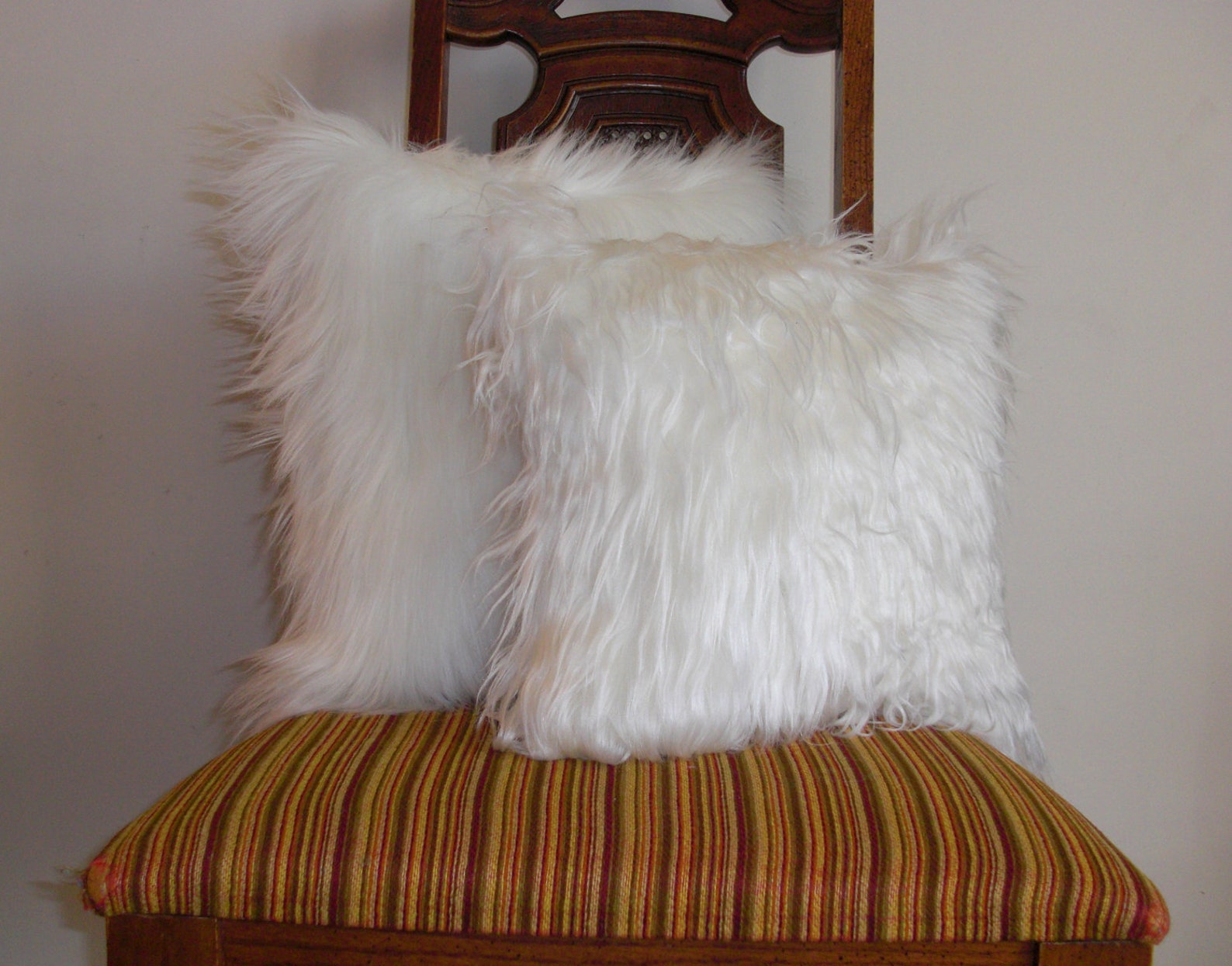 White fur pillow throw 16 X 16 fluffy white fur white Seude Etsy