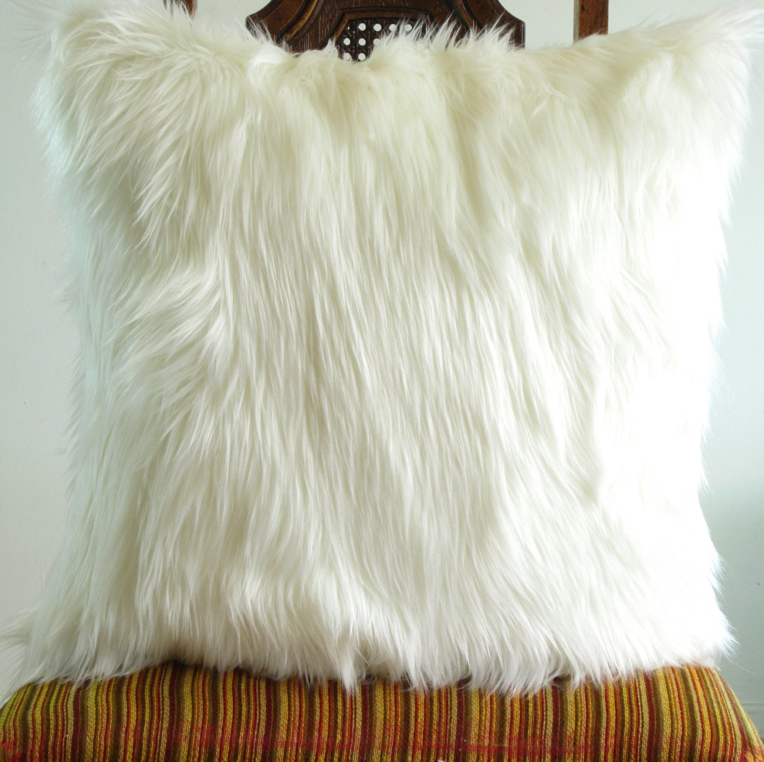 White fur pillow throw 14 X 14 fluffy white fur white suede Etsy