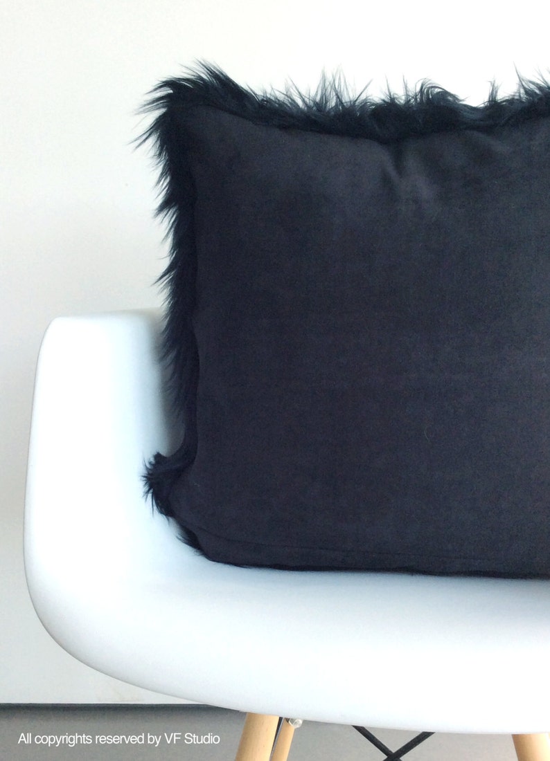 Black Fur Pillow Throw Suede Cover 20 X 20 Fluffy Black Fur Etsy