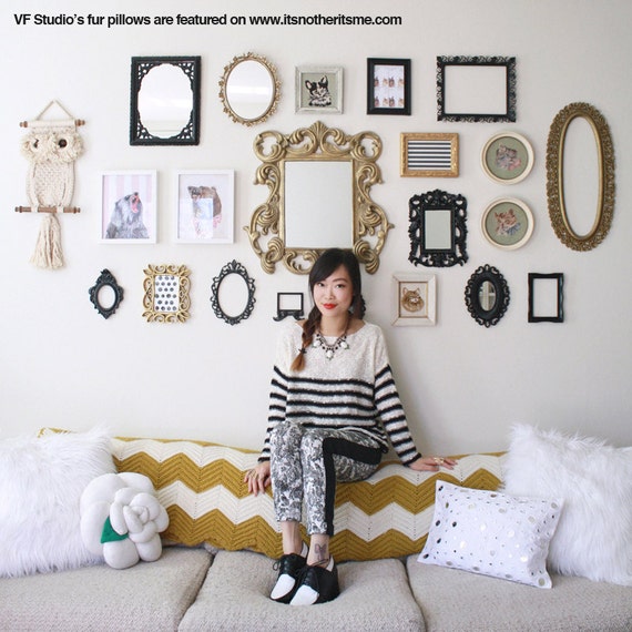 White fur pillow covers top