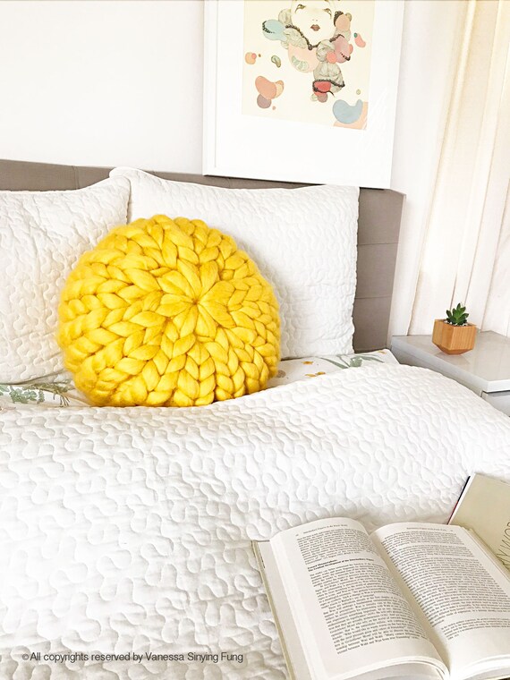 Yellow Round Chunky Knit Pillow Wool Knit Pillow Merino Etsy Mesmerizing Round Yellow Decorative Pillow Yellow Round Chunky Knit Pillow Wool Knit Pillow Merino Etsy Mesmerizing Round Yellow Decorative Pillow