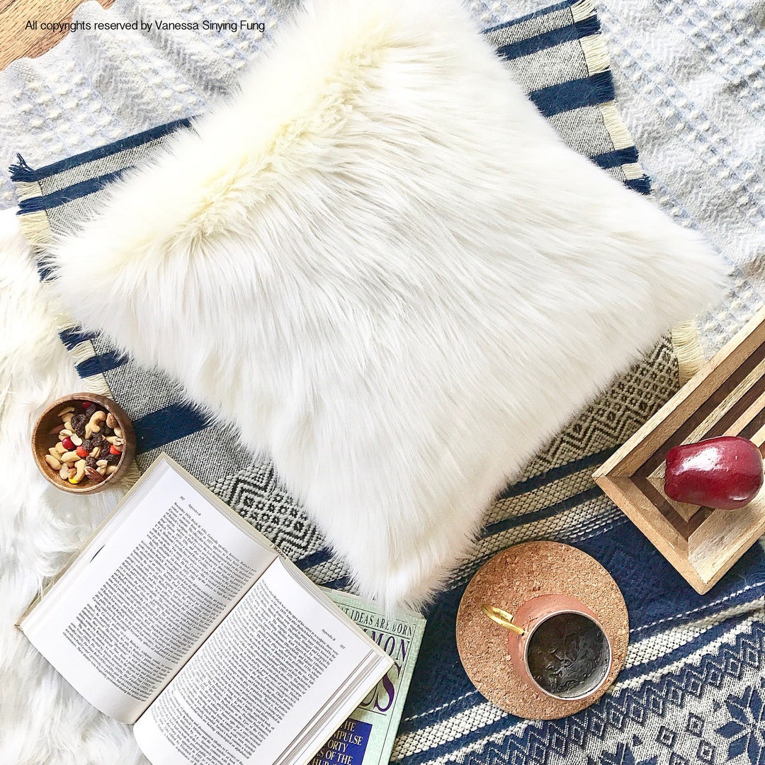 Scandinavian Euro Sham White Fur Pillow Covers 26 X 26 Etsy
