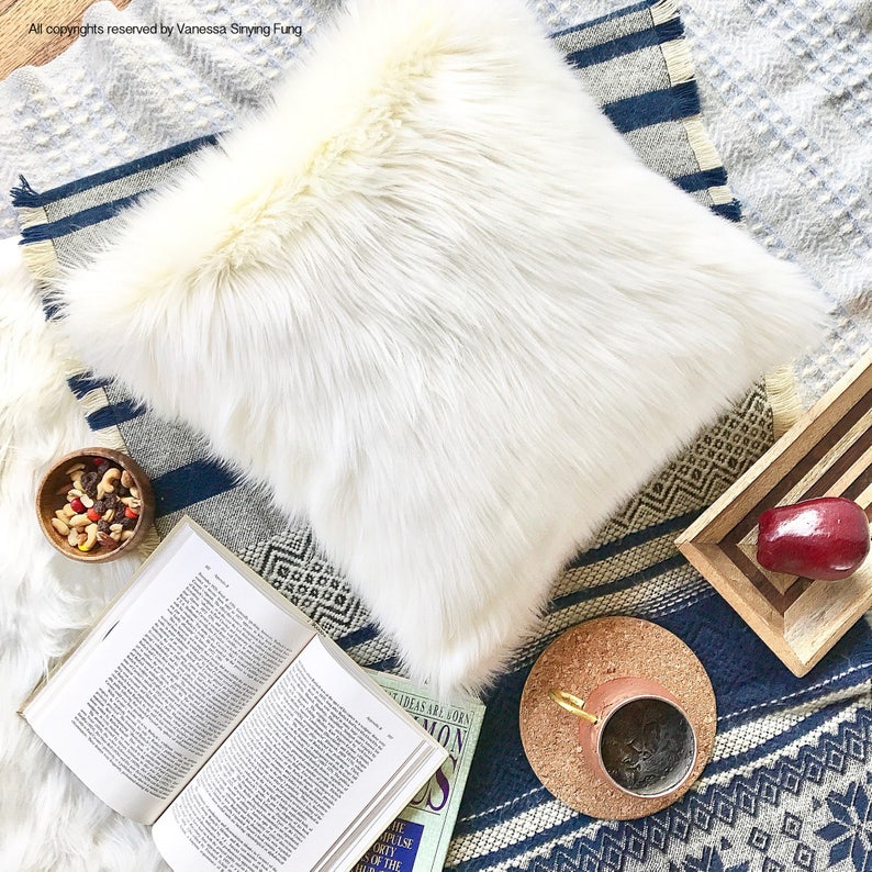 Scandinavian Euro Sham White Fur Pillow Covers 26 X 26 Etsy