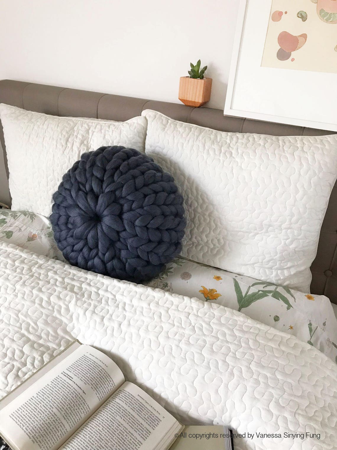 Charcoal Round Chunky Knit Pillow Wool Knit Pillow Merino Etsy