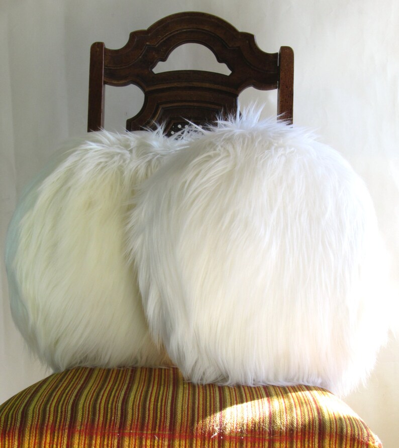 White Fur pillow 12 Round decorative white fur white Etsy