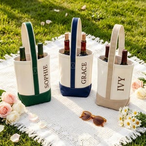 Bolsa de vino personalizada bordada, portabotellas de vino con monograma personalizado, regalo para damas de honor, bolsa para dos botellas de vino, regalo para anfitrionas de boda.