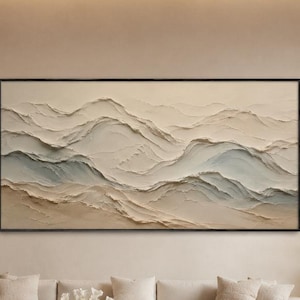 Cuadro de gran montaña, lienzo texturizado beige para pared, decoración abstracta neutra estilo Wabi Sabi para el hogar, arte mural minimalista moderno.