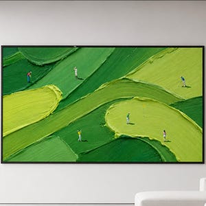 Green Golf Course Wall Art, Miniature Golfer Painting, Panoramic Sports Canvas Decor