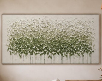 Abstrakt salviagrön impastomålning, texturerad ombre-kanvastavla, modern minimalistisk väggdekor
