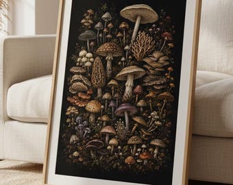 Mushroom Poster Vintage Mushroom Print Fungi Wall Art Botanical Illustration Cottagecore Decor Forest Decor Nature Lover Gift