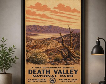 Death Valley National Park Poster Vintage Travel Print California Wall Art Desert Decor Southwest Decor Hiking Gift Nature Print Poster