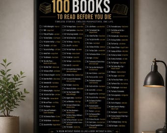 100 Books To Read Before You Die Poster Book Checklist Reading Challenge Literary Bucket List Wall Decor Gift For Readers Teachers Library A
