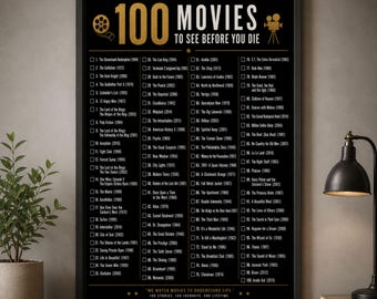 100 Movies To See Before You Die Poster Film Checklist Movie Challenge Cinema Bucket List Wall Decor Gift For Movie Buffs Film Student
