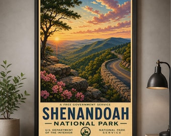 Shenandoah National Park Poster Vintage Travel Print Virginia Wall Art Blue Ridge Mountains Decor Skyline Drive Gift For Hikers Cabin