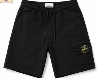 Stone Island Men’s Black Cargo Shorts Luxury Streetwear || Designer Summer Casual Cotton Shorts