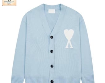 Cárdigan con logo de Ami Heart para mujer, estilo vintage, de punto con botones, moda de invierno