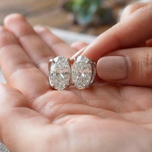 Pendientes solitario de diamante blanco D,E cultivado en laboratorio, plata de ley 925, talla ovalada, 8 x 6 mm. Elegante joya con piedras preciosas, regalo para ella.