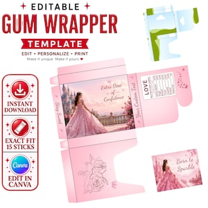 Editable Extra Gum Wrapper Template | Editable Pink Princess Party Favor (Digital Download)