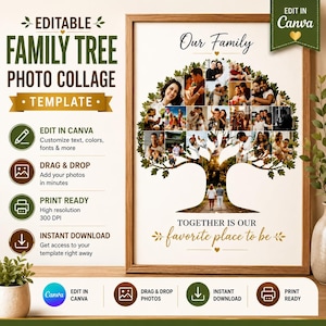 Editable Family Tree Photo Collage Template | Canva Wall Art (Digital Download)