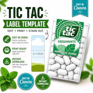 Editable Tic Tac Label Template | Custom Party Favor Mint Labels (Digital Download)