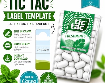 Editable Tic Tac Label Template | Custom Party Favor Mint Labels (Digital Download)