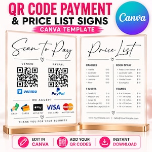 QR Code Payment Sign Canva Template | Editable Price List | Scan to Pay | Digital Download