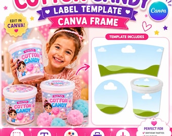 Editable Cotton Candy Label Template | Canva Frame | Party Favor (Digital Download)