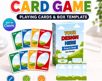 Card Game Canva Template | Editable Playing Cards & Box | Color Matching Cards (Digital Download)