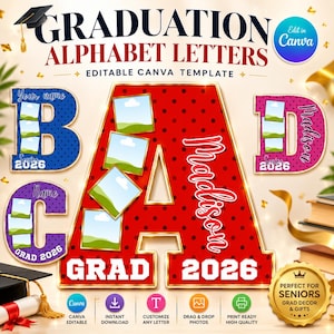 Graduation Photo Letter Frames Canva Template | Senior 2026 Party Decor (Digital Download)